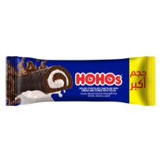 Hohos chocolate cake rolled with vanilla cream and topped with cocoa
