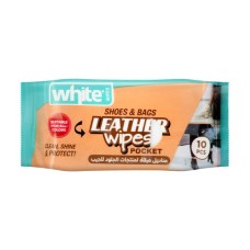 White pocket wet wipes for leather products, 10 wipes