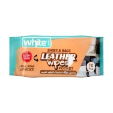 White pocket wet wipes for leather products, 10 wipes